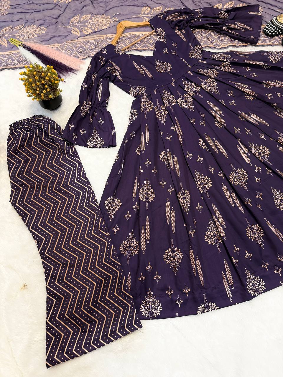 Aubergine Purple Anarkali Set - Festive Wear